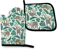 Mieli tinginiai ir atogrąžų palmių lapai Karščiui atsparios pirštinės ir puodų laikikliai Orkaitės pirštinės kepimui ant grotelių.