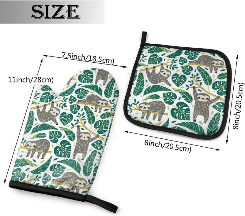 Mieli tinginiai ir atogrąžų palmių lapai Karščiui atsparios pirštinės ir puodų laikikliai Orkaitės pirštinės kepimui ant grotelių.