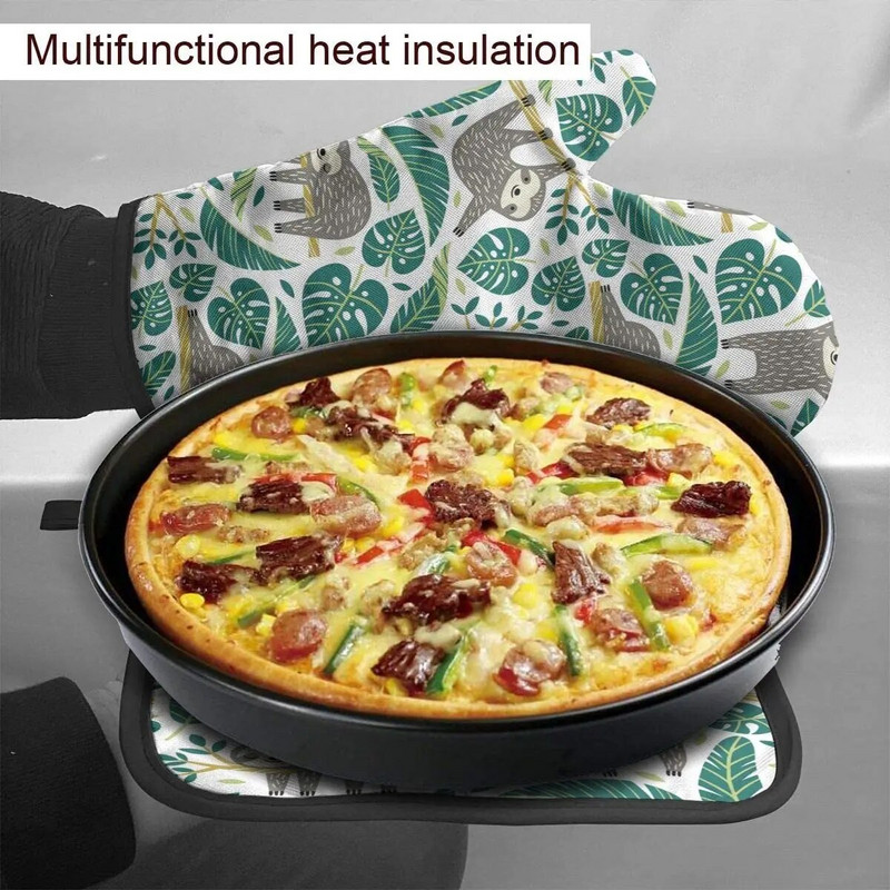 Mieli tinginiai ir atogrąžų palmių lapai Karščiui atsparios pirštinės ir puodų laikikliai Orkaitės pirštinės kepimui ant grotelių.