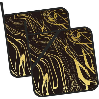 Auksinio juodo marmuro puodų laikiklių rinkinys iš 2 karščiui atsparių virtuvės puodų laikiklių, skirtų mikrobangų krosnelėje kepti orkaitės galiniams indams ir kepsniams