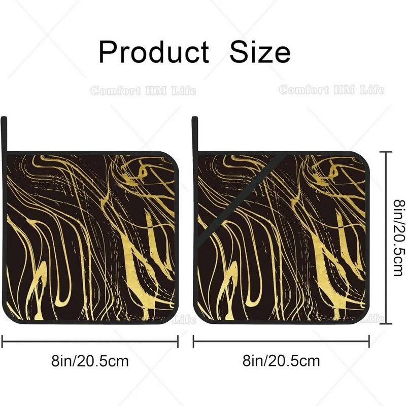 Auksinio juodo marmuro puodų laikiklių rinkinys iš 2 karščiui atsparių virtuvės puodų laikiklių, skirtų mikrobangų krosnelėje kepti orkaitės galiniams indams ir kepsniams