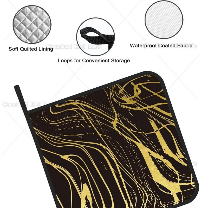 Auksinio juodo marmuro puodų laikiklių rinkinys iš 2 karščiui atsparių virtuvės puodų laikiklių, skirtų mikrobangų krosnelėje kepti orkaitės galiniams indams ir kepsniams