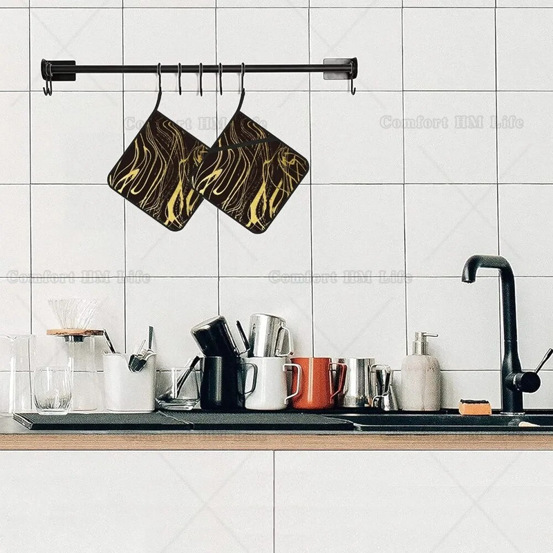 Auksinio juodo marmuro puodų laikiklių rinkinys iš 2 karščiui atsparių virtuvės puodų laikiklių, skirtų mikrobangų krosnelėje kepti orkaitės galiniams indams ir kepsniams