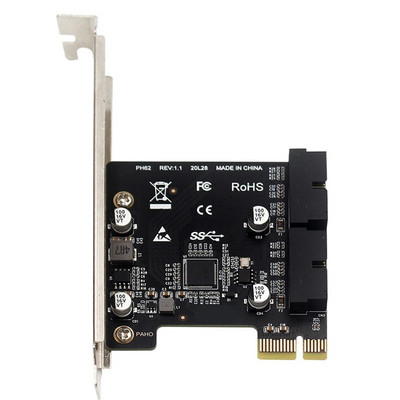 USB 3 į PCIE adapterio kortelė priekinio skydelio USB 3.0 PCI-E išplėtimo plokštė 19 kontaktų 20 kontaktų antraštė PCIe X1 USB 3.0 adapteris, skirtas asmeniniam kompiuteriui