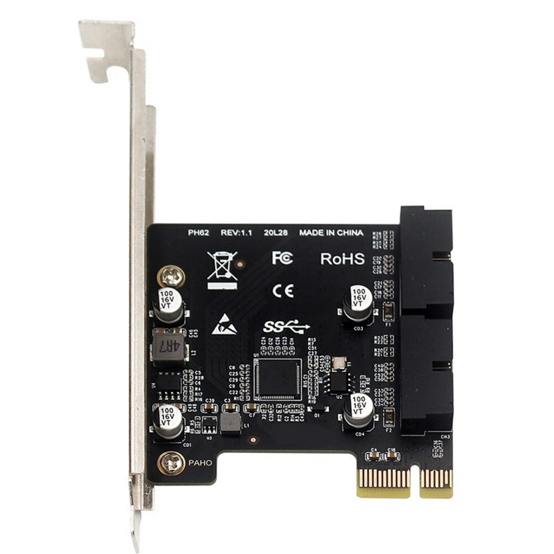 USB 3 į PCIE adapterio kortelė priekinio skydelio USB 3.0 PCI-E išplėtimo plokštė 19 kontaktų 20 kontaktų antraštė PCIe X1 USB 3.0 adapteris, skirtas asmeniniam kompiuteriui