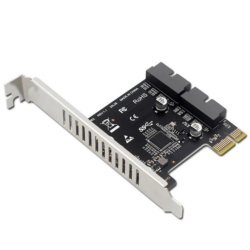 USB 3 į PCIE adapterio kortelė priekinio skydelio USB 3.0 PCI-E išplėtimo plokštė 19 kontaktų 20 kontaktų antraštė PCIe X1 USB 3.0 adapteris, skirtas asmeniniam kompiuteriui
