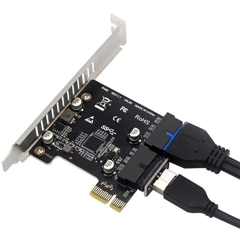 USB 3 į PCIE adapterio kortelė priekinio skydelio USB 3.0 PCI-E išplėtimo plokštė 19 kontaktų 20 kontaktų antraštė PCIe X1 USB 3.0 adapteris, skirtas asmeniniam kompiuteriui