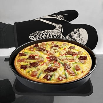 Skeleton Skull Boho Hippie Ανθεκτικά στη θερμότητα Γάντια φούρνου και σετ κατσαρολών Ανθεκτικά γάντια κουζίνας για μαγείρεμα μπάρμπεκιου ψησίματος στη σχάρα