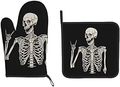 Skeleton Skull Boho Hippie karščiui atsparios orkaitės pirštinės ir puodų laikiklių rinkiniai patvarios virtuvinės pirštinės, skirtos kepimui ant grotelių.
