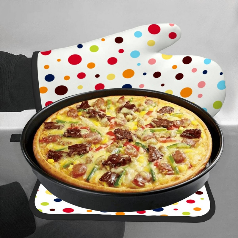 Μοτίβο πουά Γάντια φούρνου μικροκυμάτων και θήκες για κατσαρόλες Σετ κατσαρόλες κουζίνας για μπάρμπεκιου μονωτικά γάντια φούρνου γάντια ψησίματος