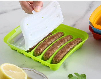 1 бр. Силиконова форма за колбаси 6 решетки Голяма кутия за колбаси за шунка Кутия за съхранение на мухъл за хот-дог Направи си сам Форма на кутия за печени колбаси с капак
