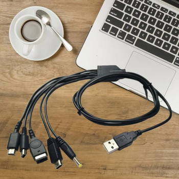 1,2 м/4 фута 5 в 1 USB кабел за зареждане Кабел за многократно зареждане Кабелна линия за бързо зареждане за GBA SP/3DS/NDSL/WiiU/PSP