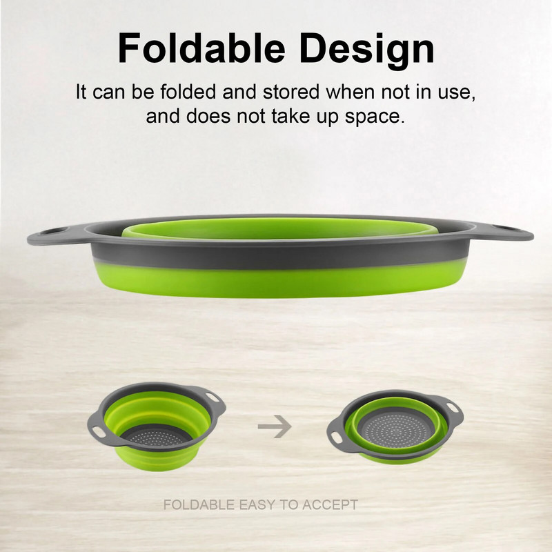 Sulankstomas silikoninis nutekėjimo krepšelis vaisių, daržovių plovimo krepšelis Sulankstomas sietelis kiaurasamtis Sulankstomas kanalizacija virtuvės laikymo įrankis