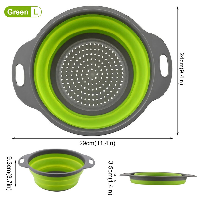 Sulankstomas silikoninis nutekėjimo krepšelis vaisių, daržovių plovimo krepšelis Sulankstomas sietelis kiaurasamtis Sulankstomas kanalizacija virtuvės laikymo įrankis