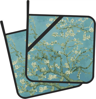 Migdolų žiedų Van Gogo puodų laikiklio rinkinys iš 2 virtuvės karščiui atsparių puodų laikiklių, skirtų kepti ant grotelių, karštas maistas virtuvei