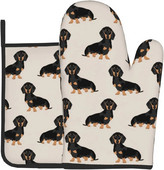 Taksas Weiner Dog Naminiai šunys Juokingi orkaitės pirštinių ir puodų laikiklių rinkinys, atsparus karščiui virtuvėje, kepimui, kepimui, neslystančios orkaitės pirštinės