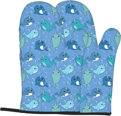 Mielos narvalų orkaitės pirštinės, neslidžios, karščiui atsparios virtuvinės pirštinės, skirtos virti, kepti, kepti ant grotelių, mieli vandenyno gyvūnų gaminimo priedai