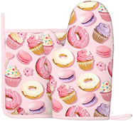 Rožiniai „Macaron“ keksiukai ir spurgos Juokingi silikoniniai orkaitės pirštinės ir puodų laikiklių rinkiniai virtuvės reikmenys, atsparūs karščiui atsparūs padėklai