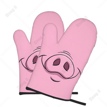 Розови забавни ръкавици за фурна с уста на прасе Комплект от 2 готварски ръкавици за микровълнова печка за жени Мъже Барбекю Топлоустойчиви Един размер за кухня
