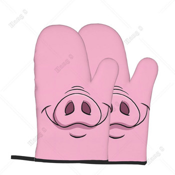 Pink Funny Pig Mouth Γάντια φούρνου Σετ με 2 Γάντια Μαγειρικής Μικροκυμάτων για Γυναικεία Ανδρικά BBQ Ανθεκτικά στη θερμότητα One Size για την κουζίνα