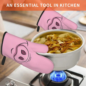 Pink Funny Pig Mouth Γάντια φούρνου Σετ με 2 Γάντια Μαγειρικής Μικροκυμάτων για Γυναικεία Ανδρικά BBQ Ανθεκτικά στη θερμότητα One Size για την κουζίνα