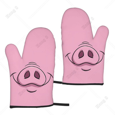 Pink Funny Pig Mouth Sütőkesztyű készlet 2 db mikrohullámú sütőkesztyű női Férfi Grill hőálló Egy méret konyhába