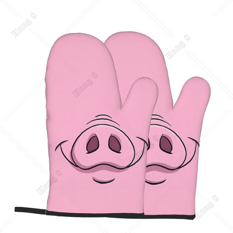 Rožinės spalvos juokingų kiaulės burnos orkaitės pirštinių rinkinys iš 2 mikrobangų krosnelėje gaminimo pirštinių moterims vyrams, kepsniams atsparios karščiui, vieno dydžio virtuvei