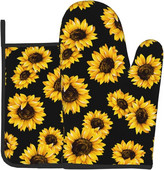 Saulėgrąžų orkaitės pirštinės ir puodų laikikliai Profesionalios karščiui atsparios medvilnės orkaitės pirštinės virtuvinių pirštinių 2 dalių rinkinys