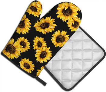 Слънчогледи Ръкавици за фурна и държачи за тенджери Професионални топлоустойчиви памучни ръкавици за фурна Кухненски ръкавици Комплект от 2 части