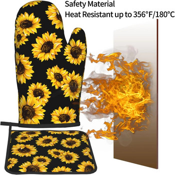 Sunflowers Oven Mitts and Potholders Επαγγελματικά βαμβακερά γάντια φούρνου ανθεκτικά στη θερμότητα Σετ 2 τεμαχίων