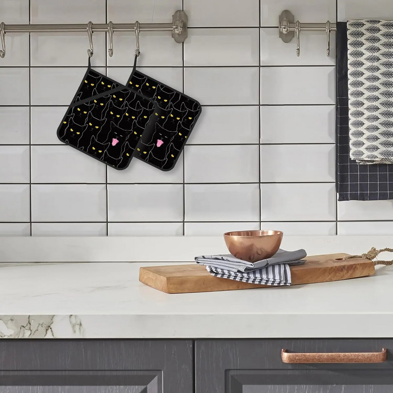 „Black Cat“ mielas puodų laikiklio rinkinys iš 2 karščiui atsparių puodų laikiklių, skirtų kepti ant grotelių, karštam maistui skirti moteriški virtuvės drabužiai
