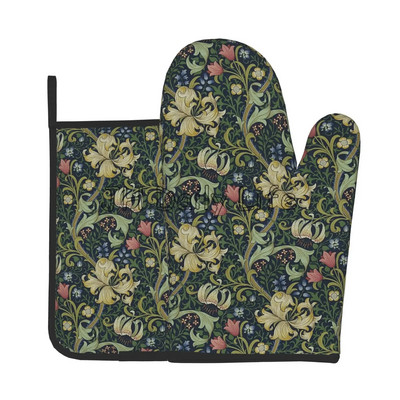 William Morris Vintage Flowers Ръкавици за фурна и поставки за саксии Комплект от 2 топлоустойчиви ръкавици за кухня Готвене Печене Грил Барбекю
