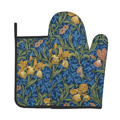 William Morris Vintage Flowers orkaitės pirštinės ir puodų laikikliai, 2 karščiui atsparių pirštinių rinkinys, skirtas virtuvės gaminimui, kepimui, kepsniui ant grotelių