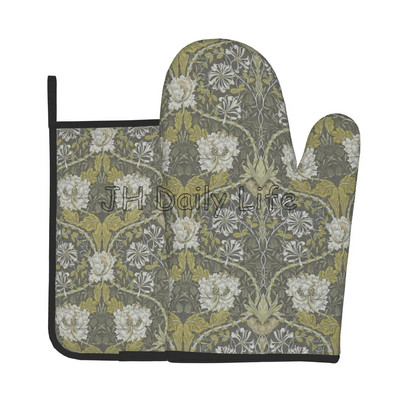 William Morris Vintage Flowers orkaitės pirštinės ir puodų laikikliai, 2 karščiui atsparių pirštinių rinkinys, skirtas virtuvės gaminimui, kepimui, kepsniui ant grotelių