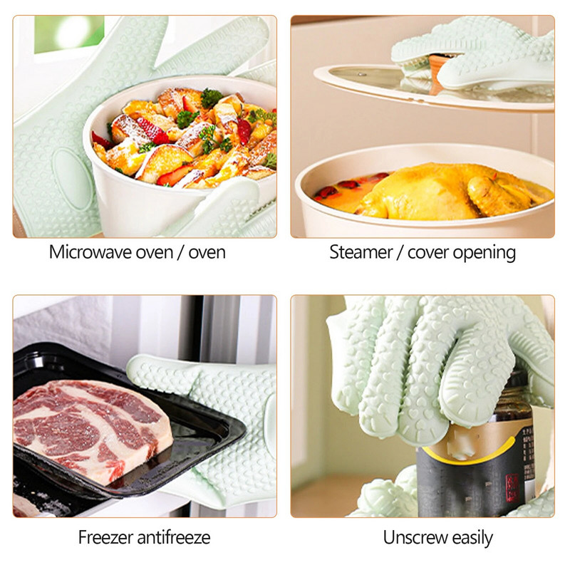 1 ranka Kepimo silikoninės pirštinės Mikrobangų krosnelė Kepimo Pirštinės Virtuvė Apsaugos nuo nuplikimo Neslysta silikoninė BBQ Orkaitės Puodo laikiklis Mitt Virtuvė