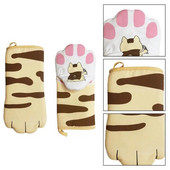 Karštas išpardavimas!Neslystančios virtuvinės pirštinės Animacinės katės letenėlės Orkaitės pirštinės ilgos medvilninės kepimo izoliacinės pirštinės Mikrobangų krosnelėje atsparios karščiui