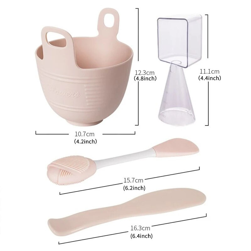 Szilikon maszk ecsetek 4 készlet tál mérőpohár DIY por tengeri moszat maszk Eszközök Fogantyú Többfunkciós kefe arc iszap keverő kefe