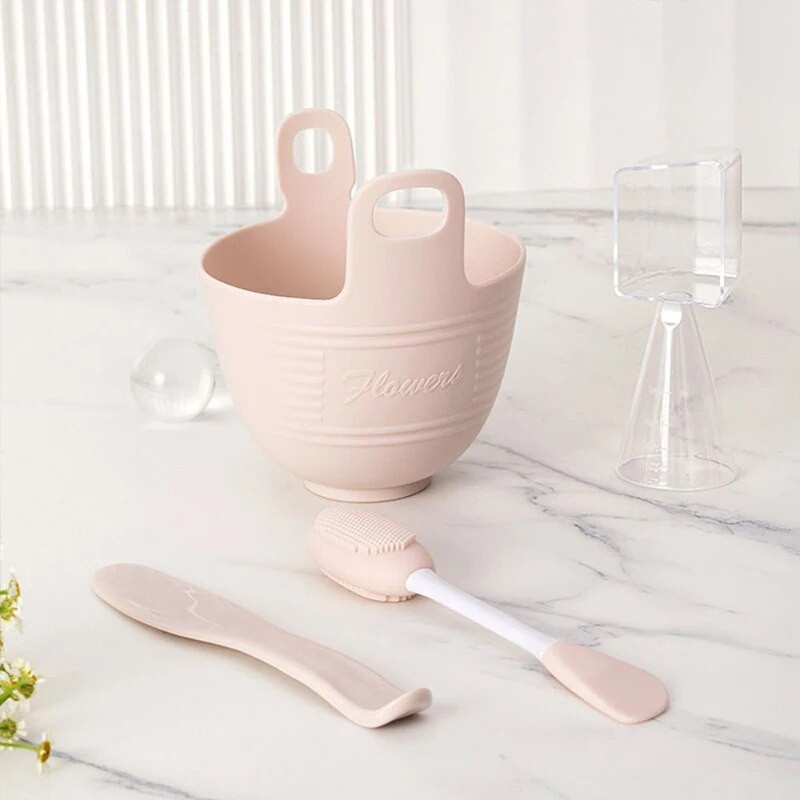 Szilikon maszk ecsetek 4 készlet tál mérőpohár DIY por tengeri moszat maszk Eszközök Fogantyú Többfunkciós kefe arc iszap keverő kefe