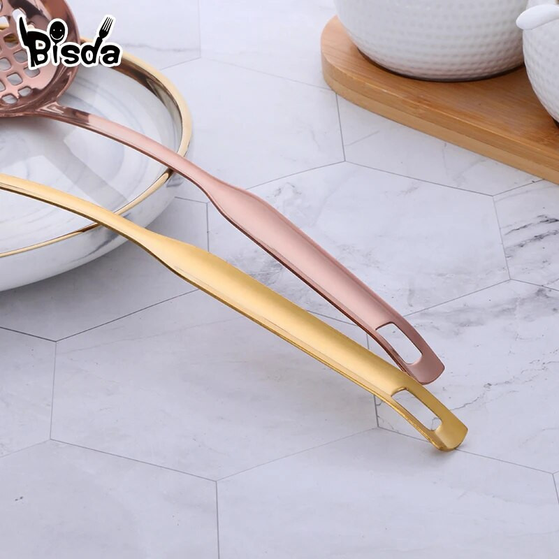 Sriubos kaušų rinkinys nerūdijančio plieno sriubos šaukštas kiaurasamtis Virimo virtuvės reikmenys Auksinis karštas puodas Restorano įrankiai Maisto serveris