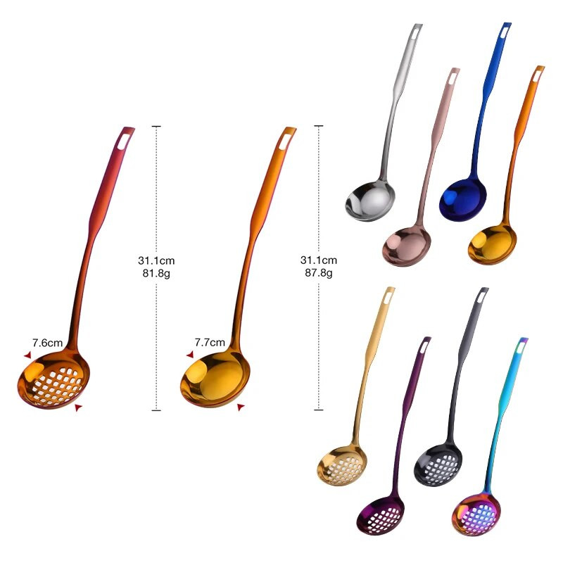 Sriubos kaušų rinkinys nerūdijančio plieno sriubos šaukštas kiaurasamtis Virimo virtuvės reikmenys Auksinis karštas puodas Restorano įrankiai Maisto serveris