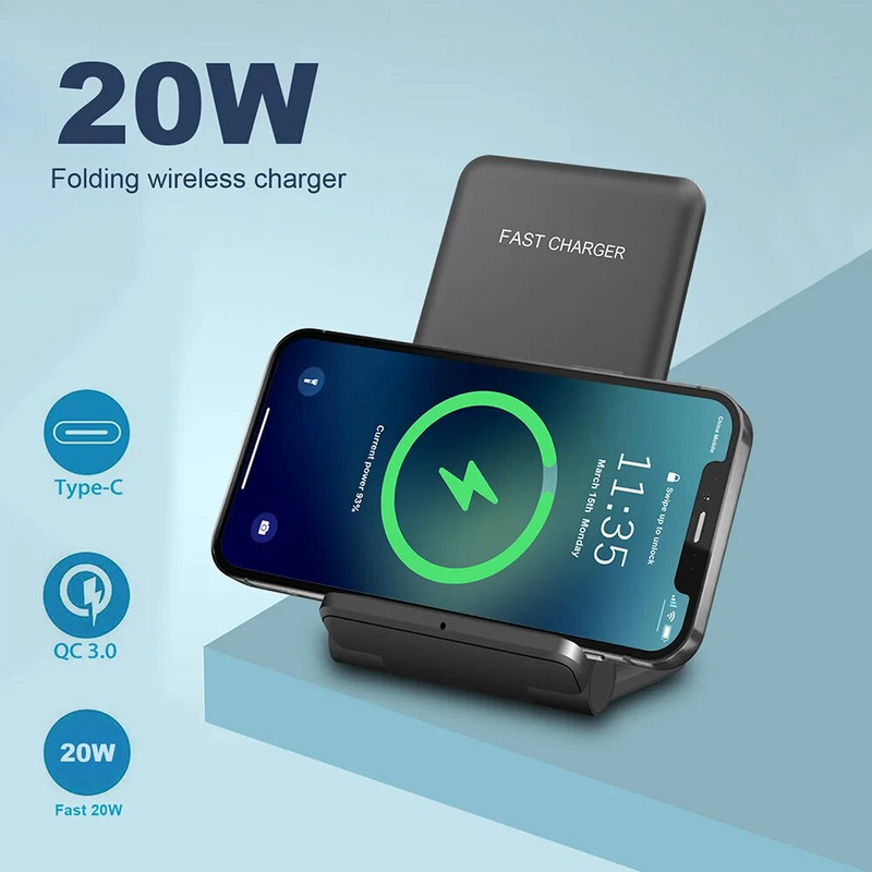 Sulankstomas magnetinis belaidžio įkroviklio stovas, skirtas iPhone 15 14 13 12 Pro Max, skirtas Samsung S24 S23 greito įkrovimo stotelei