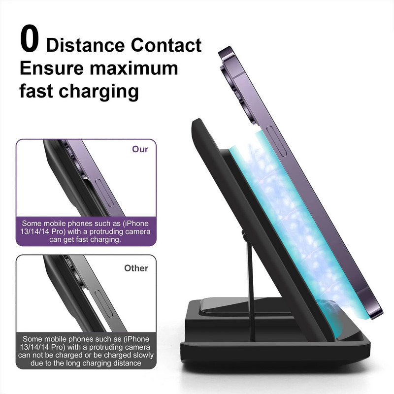 3 viename belaidis įkroviklis Greito belaidžio įkrovimo stotelė, skirta iPhone 15 14 13 Samsung Galaxy S24 S23 S22 Airpods 3 iWatch 8 įkroviklis
