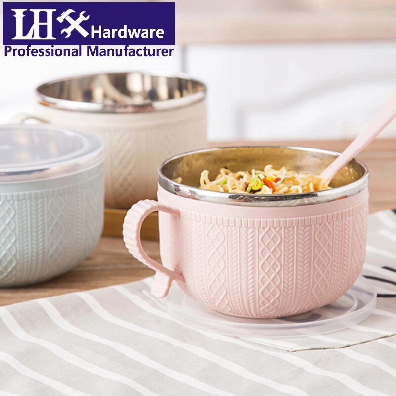 800 ml didelis nerūdijančio plieno makaronų dubuo su maisto talpykla rankena Ryžių dubuo sriubos dubenys Greito paruošimo makaronų dubuo su dangteliu Šaukštas F