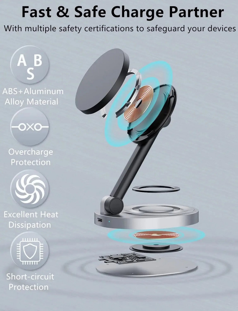 2 viename sulankstomas magnetinis belaidžio įkroviklio stovas, skirtas MagSafe 15 W greito įkrovimo doko stočiai, skirtas Apple Watch iPhone 15/14/13/12