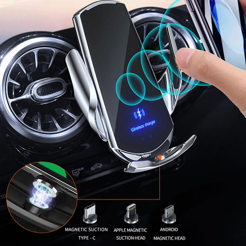 30 W automatinis automobilinis belaidis įkroviklis, skirtas iPhone 14 13 12 11 Pro XS XR X 8 Samsung S22 magnetinio infraraudonųjų spindulių jutiklio telefono laikiklio laikiklis