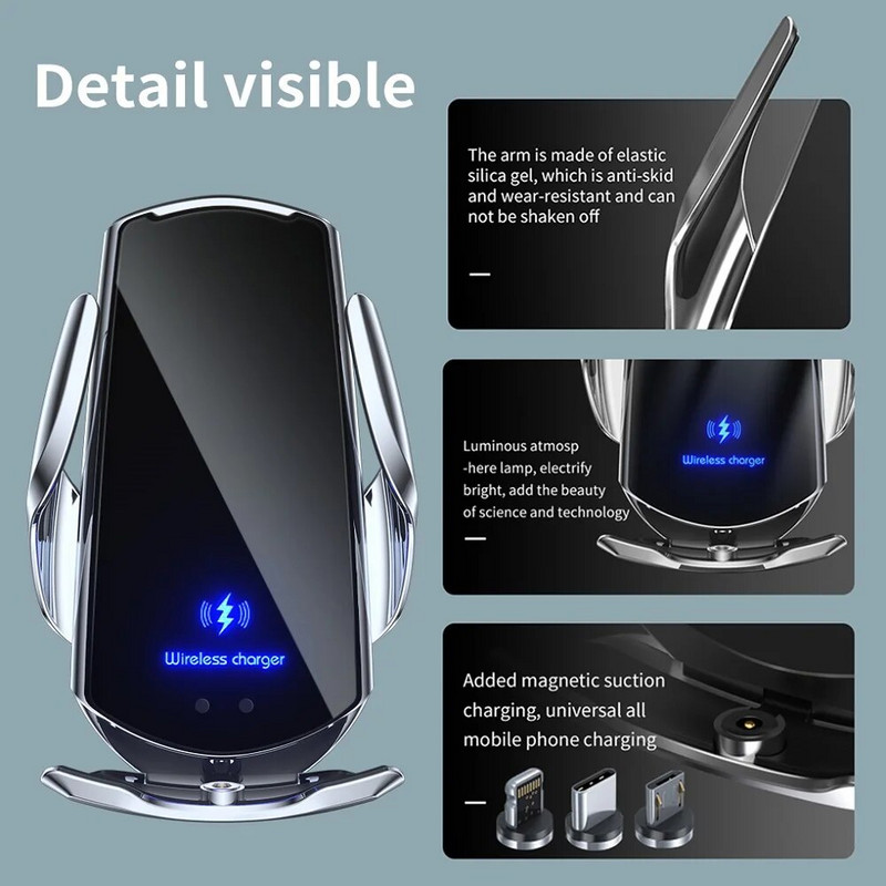 30 W automatinis automobilinis belaidis įkroviklis, skirtas iPhone 14 13 12 11 Pro XS XR X 8 Samsung S22 magnetinio infraraudonųjų spindulių jutiklio telefono laikiklio laikiklis