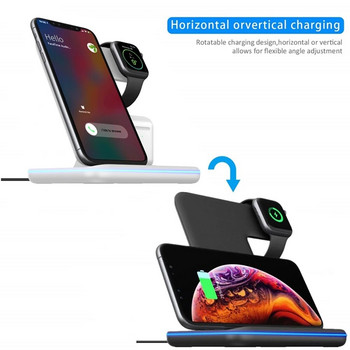 Ασύρματος φορτιστής 3 σε 1 για iPhone 14 13 12 11 8 X Samsung S22 S21 15W Fast Charging Dock Stand για Apple Watch 8 7 Airpods Pro