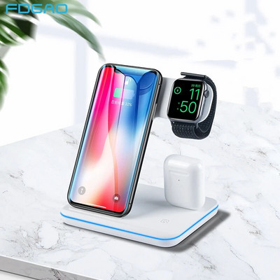 3 in 1 Wireless Charger For iPhone 14 13 12 11 8 X Samsung S22 S21 15W Fast Charging Dock Stand for Apple Watch 8 7 Airpods Pro