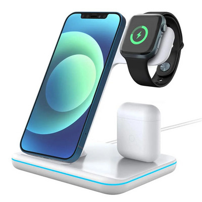 3 viename belaidis įkroviklis skirtas iPhone 14 13 12 11 8 X Samsung S22 S21 15W greito įkrovimo stovas, skirtas Apple Watch 8 7 Airpods Pro