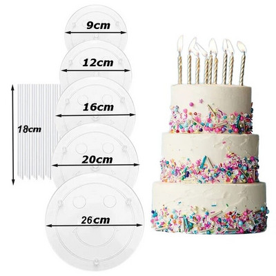 Plastikinių tortų kaiščių rinkinys Baltų tortų lazdelių atraminių strypų skyrimo lėkštės „pasidaryk pats“ kepimo priedai Stovas Tortų dekoravimo įrankiai